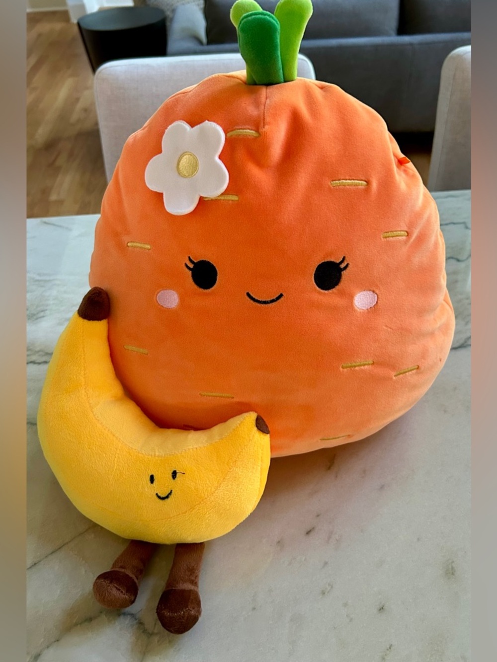 Squishmallows Orange Carrot Caroleena 15” Plush with Yellow Banana Buddy